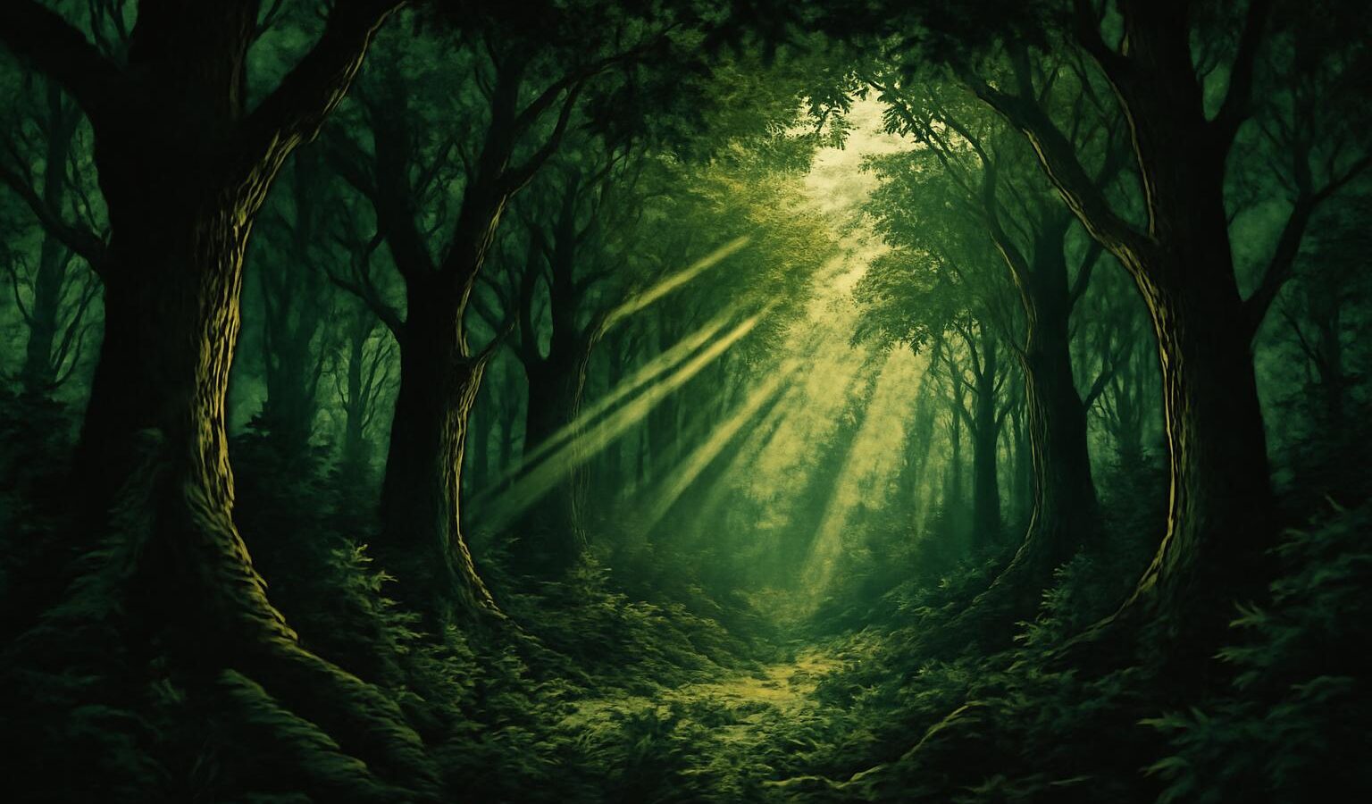green forest sunlight